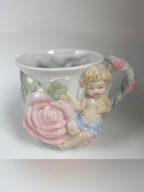 Vintage Avon Porcelain Cherub Rose Cup set of 2 mugs (Teapot sold separately)